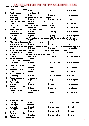 Excercise for infinitive & Gerund - Keys